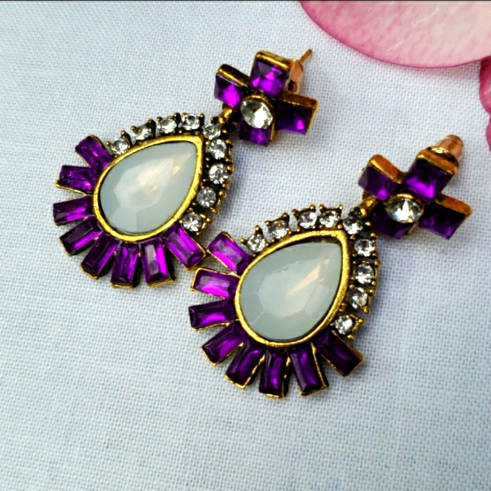 Retro Purple Rhinestone Dangle Earrings